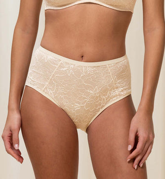 Woman wearing cream lace underwear